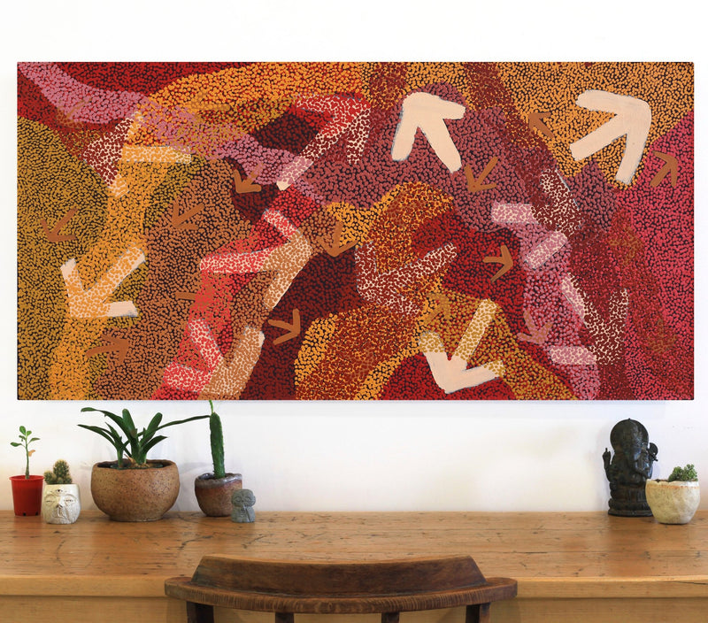 Aboriginal Artwork by Margaret Nangala Gallagher, Yankirri Jukurrpa (Emu Dreaming), 122x61cm
