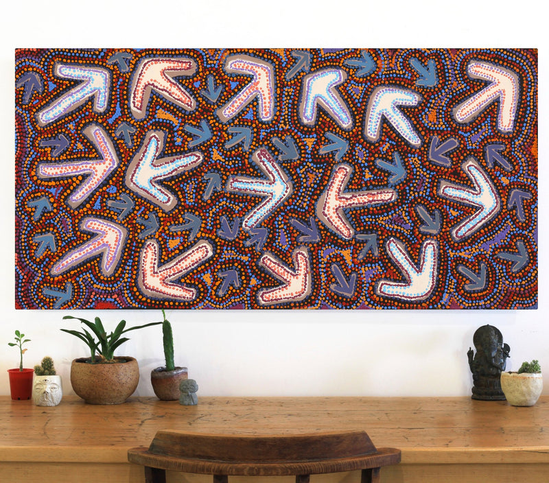 Aboriginal Artwork by Margaret Nangala Gallagher, Yankirri Jukurrpa (Emu Dreaming), 122x61cm