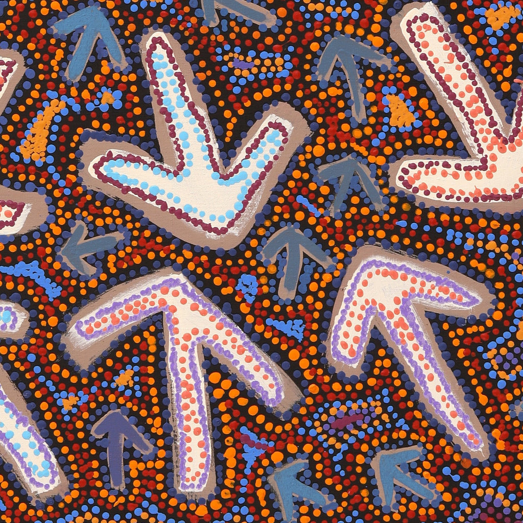 Aboriginal Artwork by Margaret Nangala Gallagher, Yankirri Jukurrpa (Emu Dreaming), 122x61cm