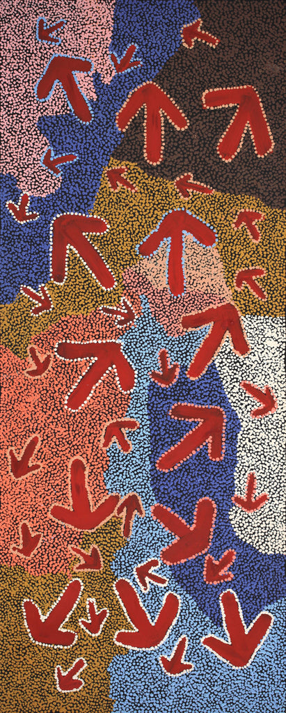 Aboriginal Artwork by Margaret Nangala Gallagher, Yankirri Jukurrpa (Emu Dreaming), 152x61cm