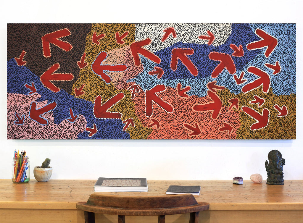 Aboriginal Artwork by Margaret Nangala Gallagher, Yankirri Jukurrpa (Emu Dreaming), 152x61cm