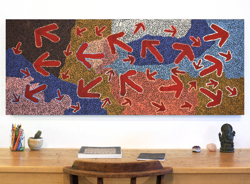 Aboriginal Artwork by Margaret Nangala Gallagher, Yankirri Jukurrpa (Emu Dreaming), 152x61cm