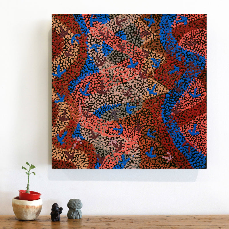 Aboriginal Artwork by Margaret Nangala Gallagher, Yankirri Jukurrpa (Emu Dreaming), 46x46cm
