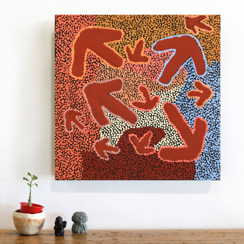 Aboriginal Artwork by Margaret Nangala Gallagher, Yankirri Jukurrpa (Emu Dreaming), 46x46cm