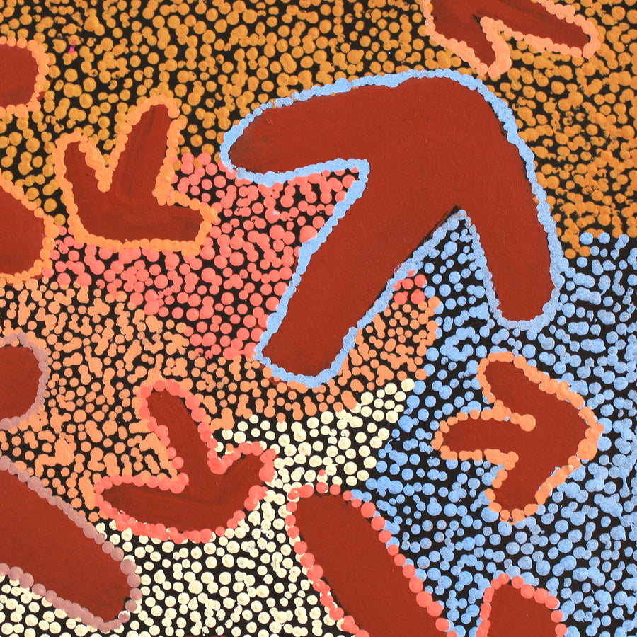 Aboriginal Artwork by Margaret Nangala Gallagher, Yankirri Jukurrpa (Emu Dreaming), 46x46cm