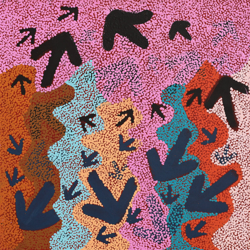 Aboriginal Artwork by Margaret Nangala Gallagher, Yankirri Jukurrpa (Emu Dreaming), 61x61cm