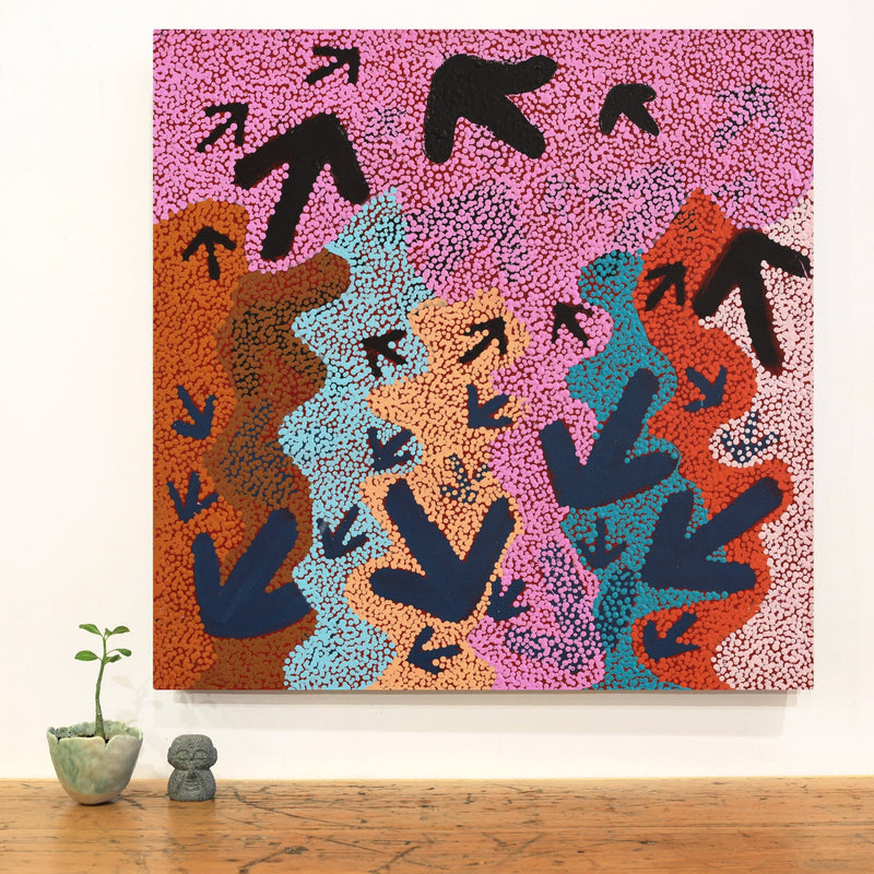 Aboriginal Artwork by Margaret Nangala Gallagher, Yankirri Jukurrpa (Emu Dreaming), 61x61cm