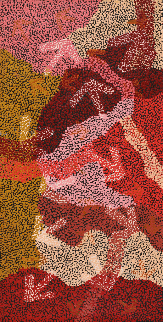 Aboriginal Artwork by Margaret Nangala Gallagher, Yankirri Jukurrpa (Emu Dreaming), 91x46cm