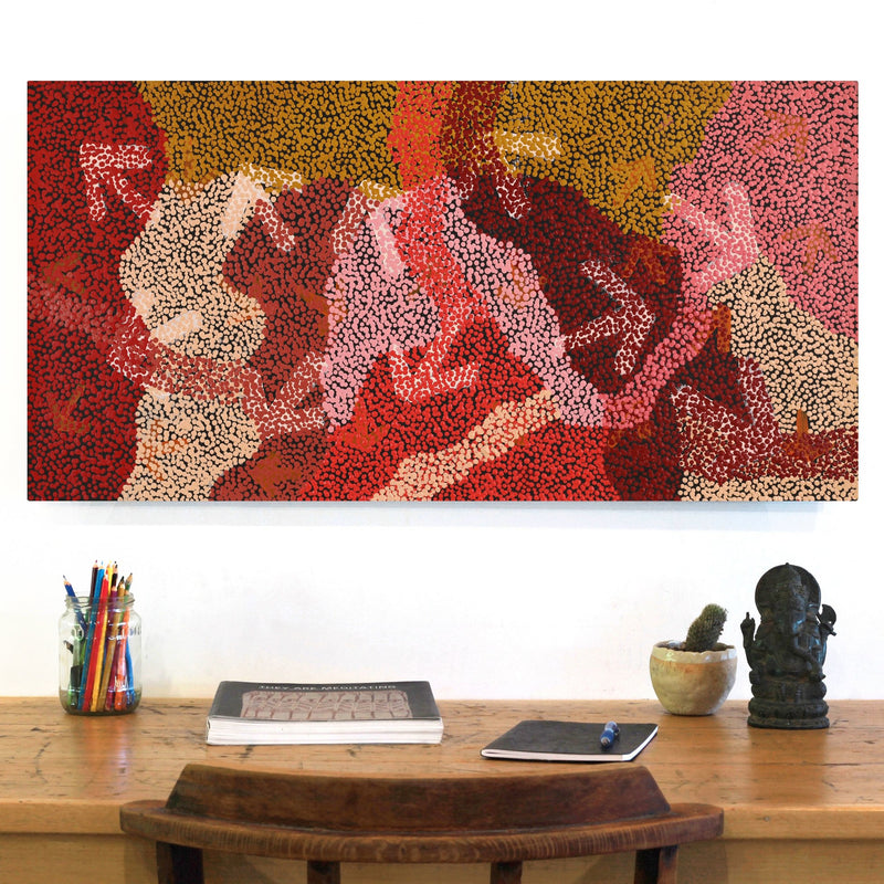 Aboriginal Artwork by Margaret Nangala Gallagher, Yankirri Jukurrpa (Emu Dreaming), 91x46cm