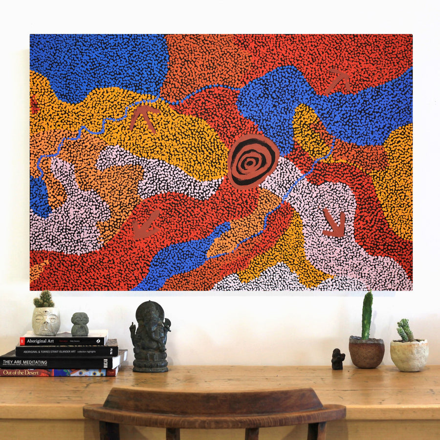 Aboriginal Artwork by Margaret Nangala Gallagher, Yankirri Jukurrpa (Emu Dreaming), 91x61cm