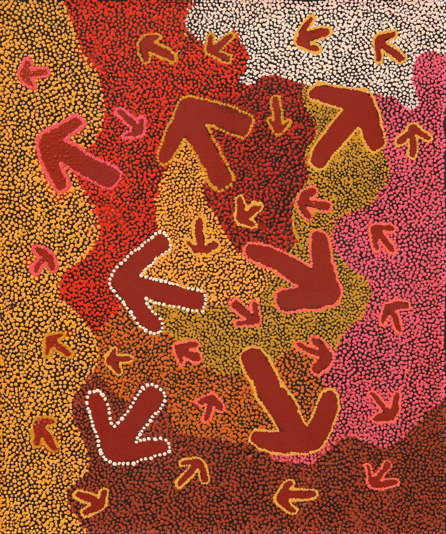 Aboriginal Artwork by Margaret Nangala Gallagher, Yankirri Jukurrpa (Emu Dreaming), 91x76cm
