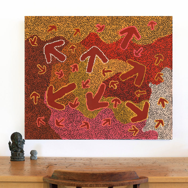 Aboriginal Artwork by Margaret Nangala Gallagher, Yankirri Jukurrpa (Emu Dreaming), 91x76cm