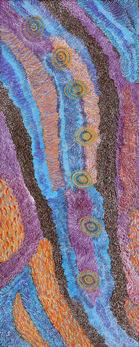 Aboriginal Artwork by Maria Nampijinpa Brown, Napaljarri-warnu Jukurrpa (Seven Sisters Dreaming), 152x61cm
