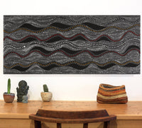 Aboriginal Artwork by Marshall Jangala Robertson, Watiya-warnu Jukurrpa (Seed Dreaming), 107x46cm