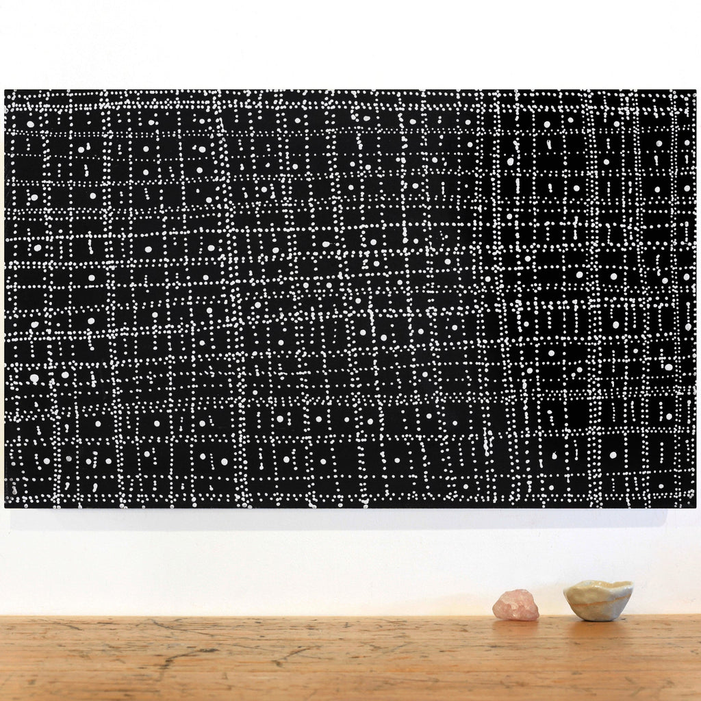 Aboriginal Artwork by Marshall Jangala Robertson, Watiya-warnu Jukurrpa (Seed Dreaming), 76x46cm