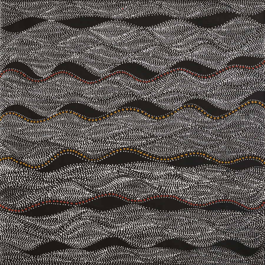 Aboriginal Artwork by Marshall Jangala Robertson, Watiya-warnu Jukurrpa (Seed Dreaming), 91x91cm