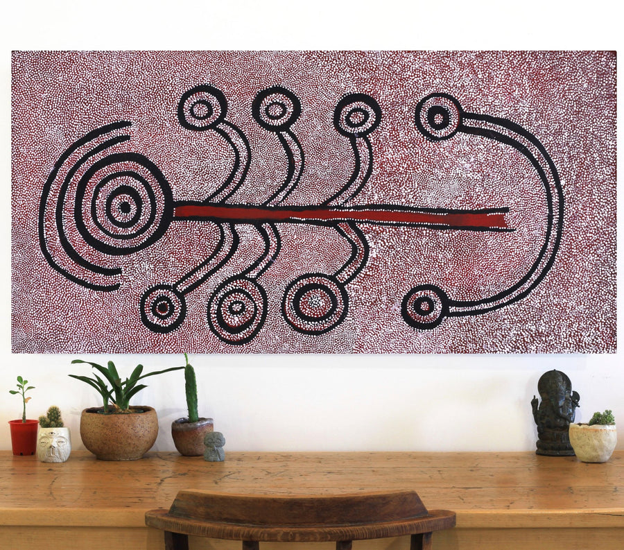 Aboriginal Artwork by Marshall Japangardi Poulson, Yurrampi Jukurrpa (Honey Ant Dreaming), 122x61cm