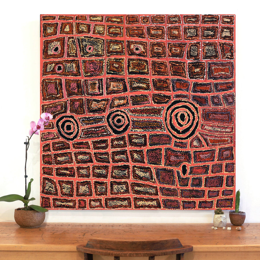 Aboriginal Artwork by Mary Napangardi Brown, Mina Mina Jukurrpa, 107x107cm