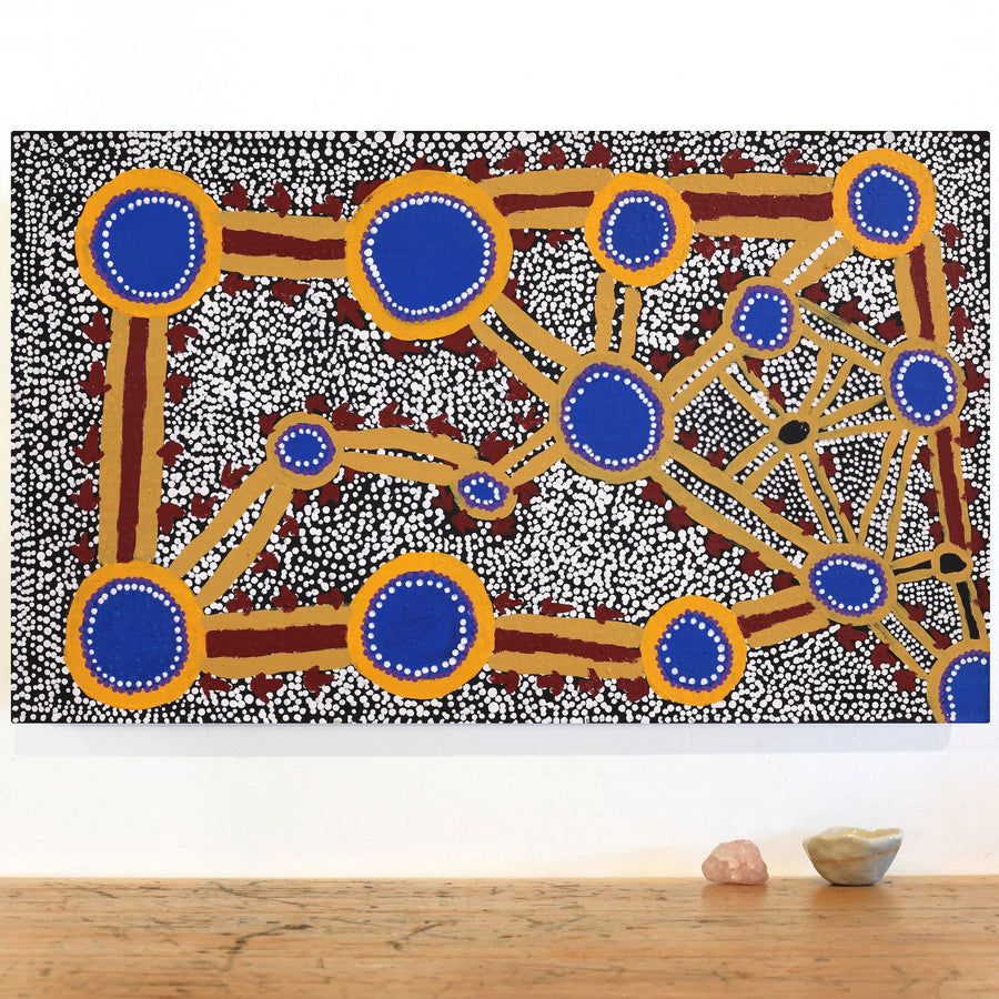 Aboriginal Artwork by Mathew Jupurrurla Gibson, Yankirri Jukurrpa (Emu Dreaming) - Ngarna, 76x46cm