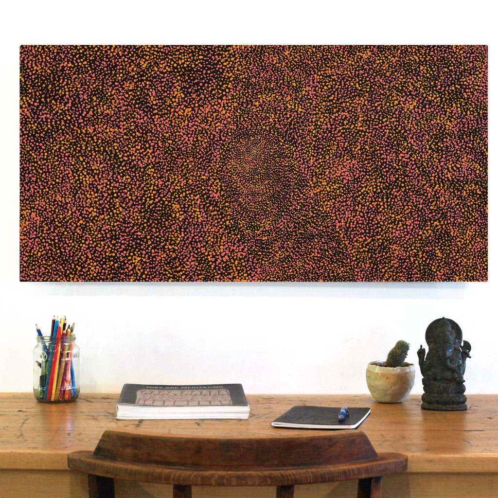 Aboriginal Artwork by Melissa Nampijinpa Karpa, Ngapa Jukurrpa (Water Dreaming) - Puyurru, 91x46cm