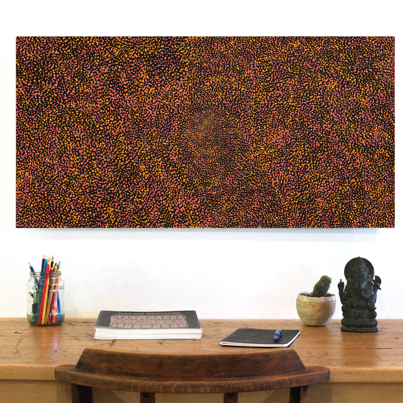 Aboriginal Artwork by Melissa Nampijinpa Karpa, Ngapa Jukurrpa (Water Dreaming) - Puyurru, 91x46cm