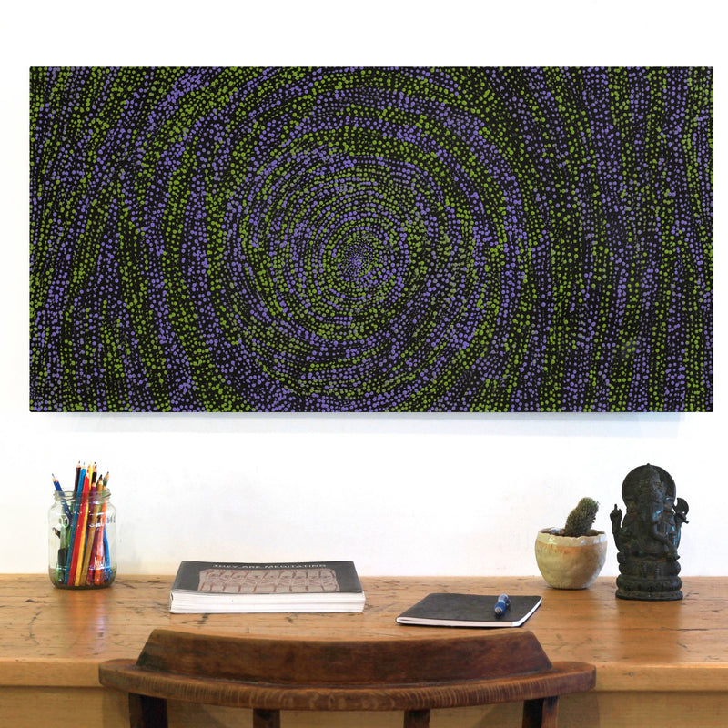 Aboriginal Artwork by Melissa Nampijinpa Karpa, Ngapa Jukurrpa (Water Dreaming) - Puyurru, 91x46cm