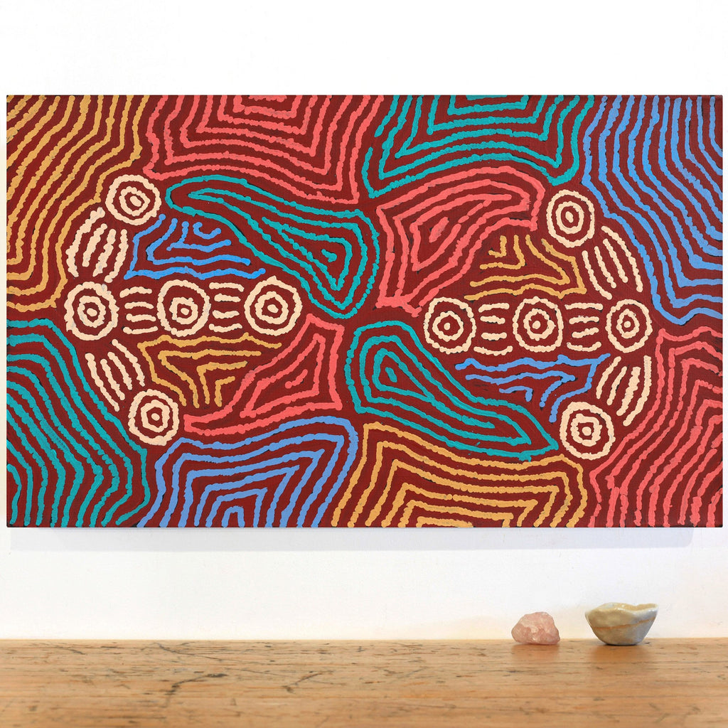 Aboriginal Artwork by Michael Jangala Gallagher, Yankirri Jukurrpa (Emu Dreaming) - Ngarlikurlangu, 76x46cm