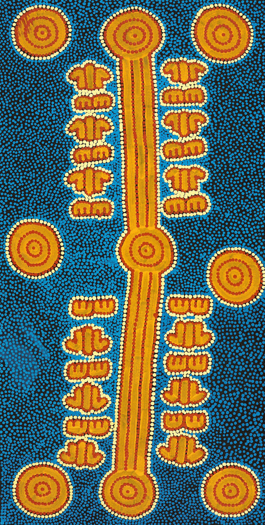 Aboriginal Artwork by Michael Japaljarri Wayne, Marlu Jukurrpa (Red Kangaroo Dreaming) Yarnardilyi & Jurnti, 91x46cm
