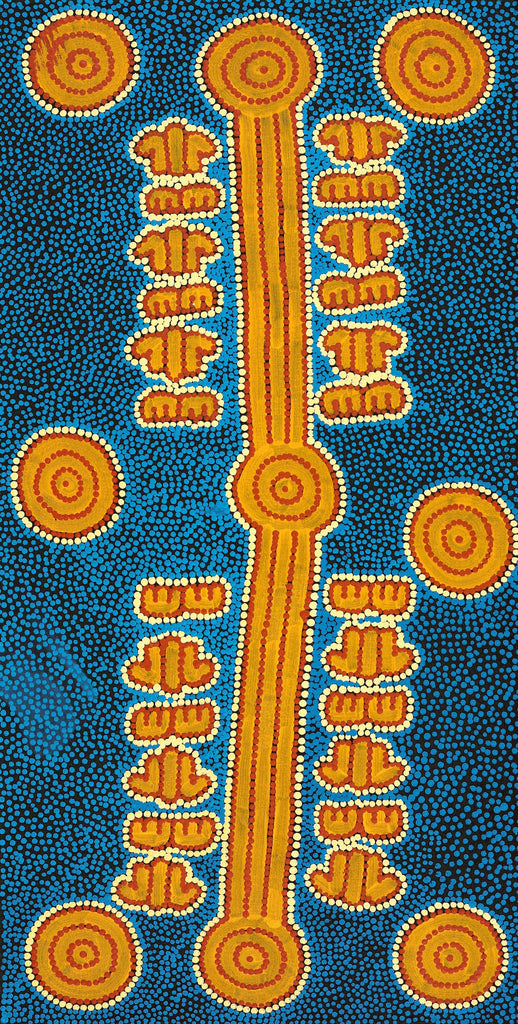 Aboriginal Art by Michael Japaljarri Wayne, Marlu Jukurrpa (Red Kangaroo Dreaming) Yarnardilyi & Jurnti, 91x46cm - ART ARK®