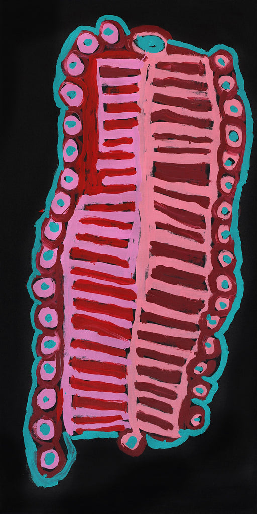 Aboriginal Art by Murdie Nampijinpa Morris, Malikijarra Jukurrpa, 122x61cm - ART ARK®