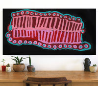 Aboriginal Artwork by Murdie Nampijinpa Morris, Malikijarra Jukurrpa, 122x61cm