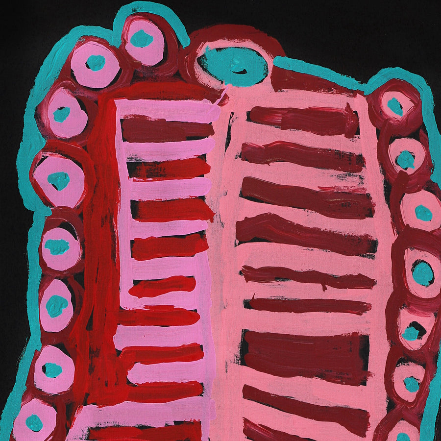Aboriginal Artwork by Murdie Nampijinpa Morris, Malikijarra Jukurrpa, 122x61cm