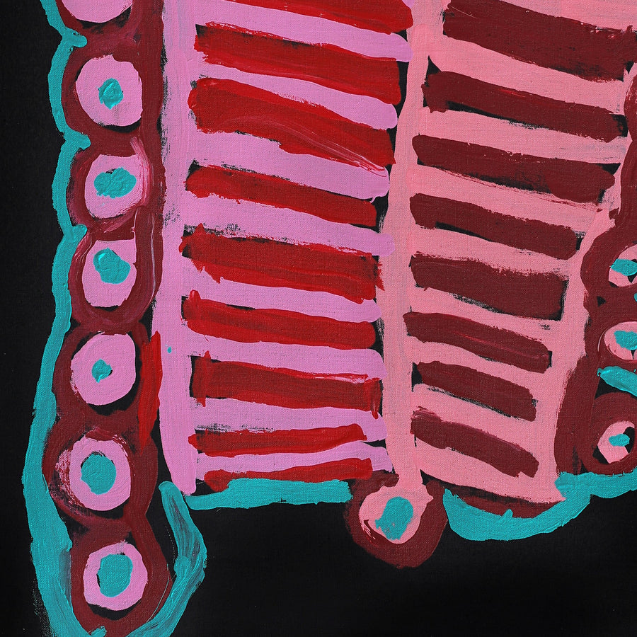 Aboriginal Artwork by Murdie Nampijinpa Morris, Malikijarra Jukurrpa, 122x61cm