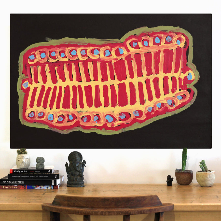 Aboriginal Artwork by Murdie Nampijinpa Morris, Malikijarra Jukurrpa, 91x61cm