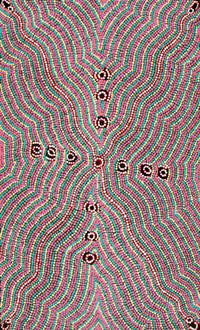 Aboriginal Artwork by Narelle Nangala Brown, Watiya-warnu Jukurrpa (Seed Dreaming), 76x46cm