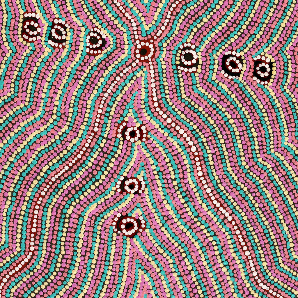 Aboriginal Artwork by Narelle Nangala Brown, Watiya-warnu Jukurrpa (Seed Dreaming), 76x46cm