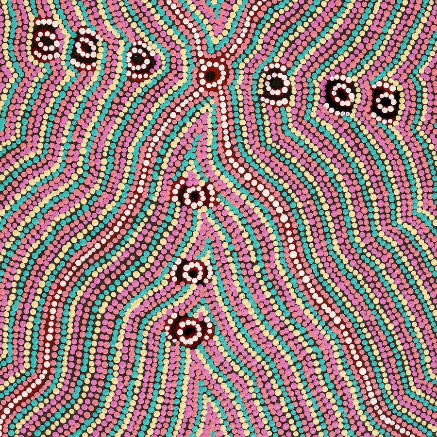 Aboriginal Artwork by Narelle Nangala Brown, Watiya-warnu Jukurrpa (Seed Dreaming), 76x46cm