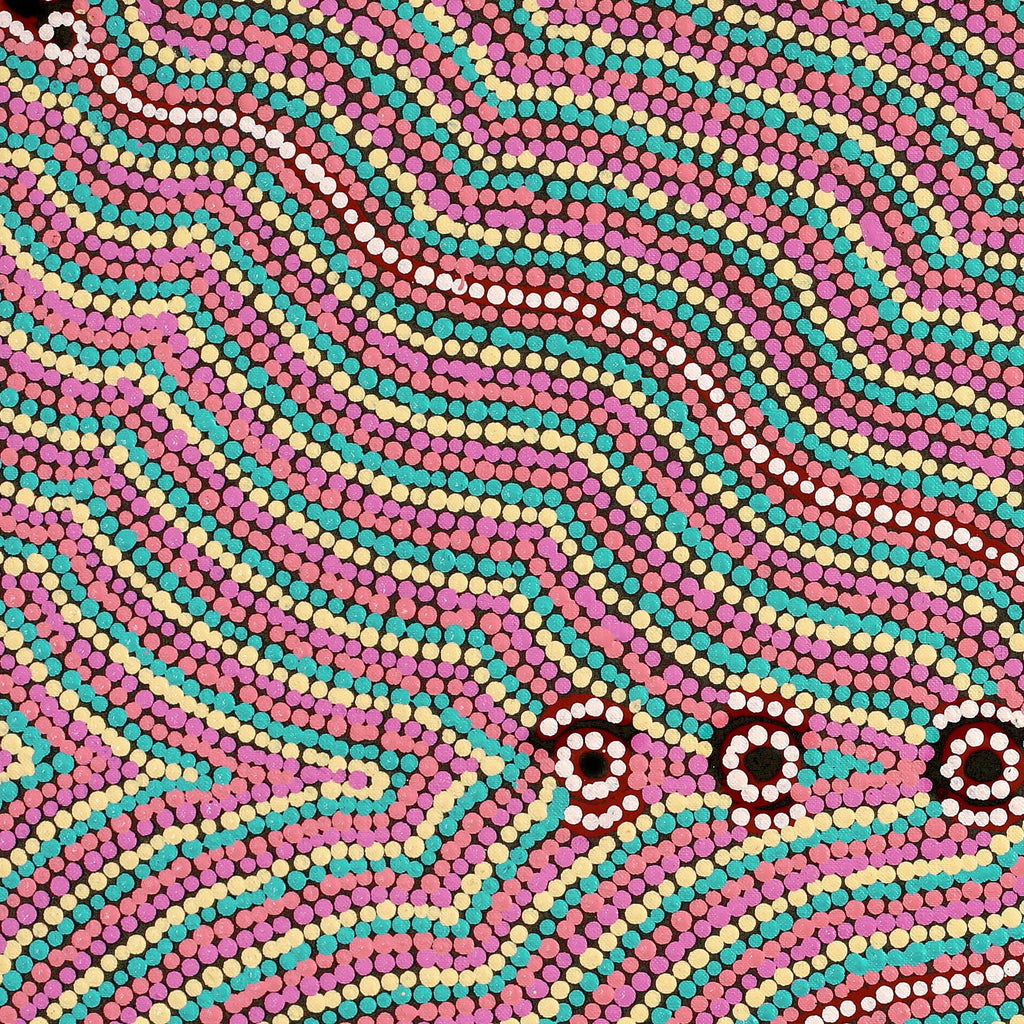 Aboriginal Artwork by Narelle Nangala Brown, Watiya-warnu Jukurrpa (Seed Dreaming), 76x46cm