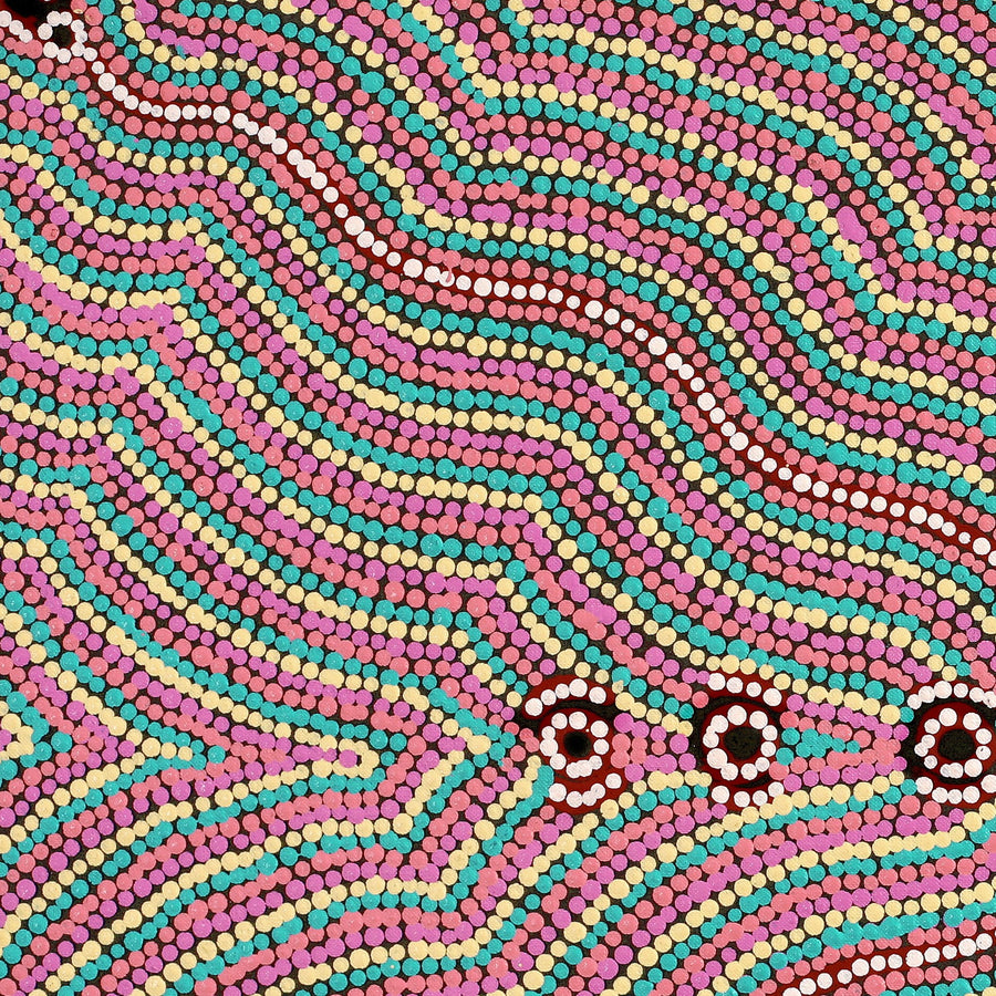Aboriginal Artwork by Narelle Nangala Brown, Watiya-warnu Jukurrpa (Seed Dreaming), 76x46cm