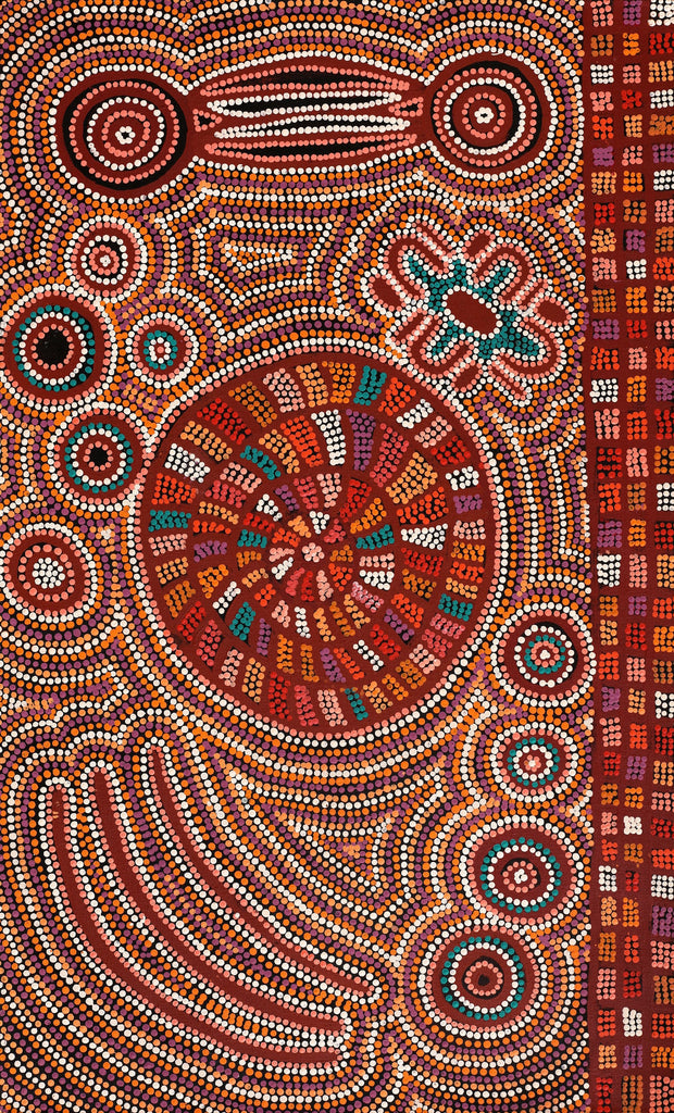 Aboriginal Artwork by Natasha Nungarrayi Spencer, Ngalyarrpa manu Puluku Jukurrpa, 76x46cm