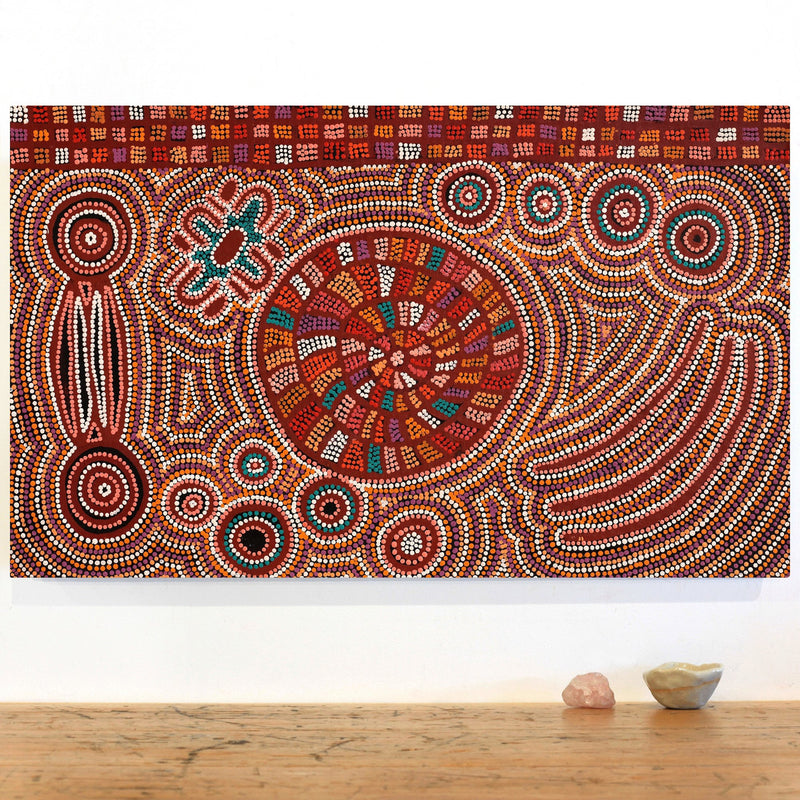 Aboriginal Artwork by Natasha Nungarrayi Spencer, Ngalyarrpa manu Puluku Jukurrpa, 76x46cm