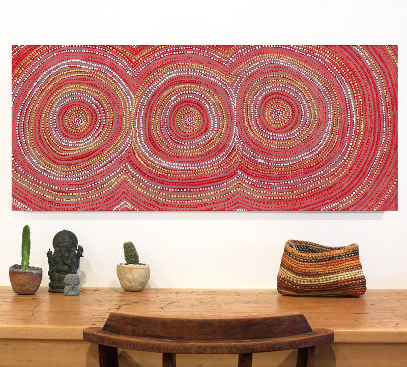 Aboriginal Artwork by Pamela Napaljarri Morgan, Lappi Lappi Jukurrpa, 107x46cm
