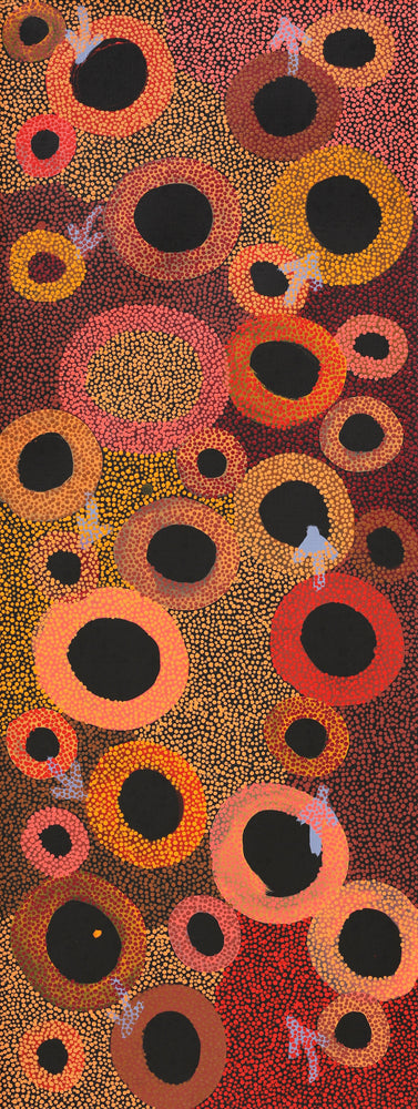 Aboriginal Artwork by Pauline Nampijinpa Singleton, Yankirri Jukurrpa (Emu Dreaming) - Ngarlikurlangu, 122x46cm