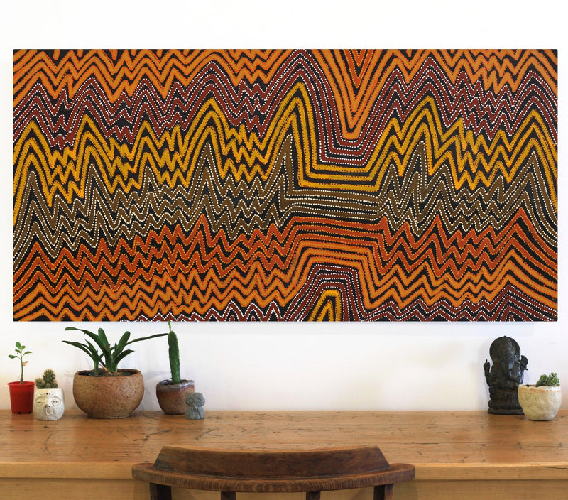 Aboriginal Artwork by Pauline Napangardi Gallagher, Lukarrara Jukurrpa, 122x61cm
