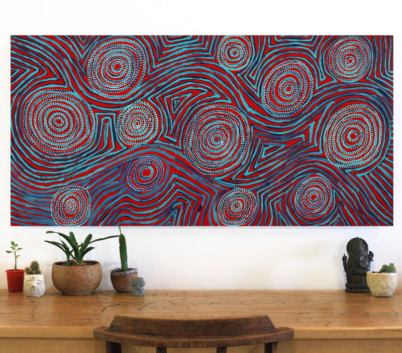 Aboriginal Artwork by Pauline Napangardi Gallagher, Mina Mina Jukurrpa, 122x61cm