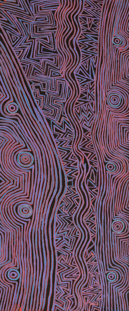 Aboriginal Artwork by Pauline Napangardi Gallagher, Mina Mina Jukurrpa, 183x76cm
