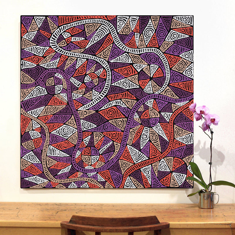 Aboriginal Artwork by Pauline Napangardi Gallagher, Mina Mina Jukurrpa - Ngalyipi, 107x107cm