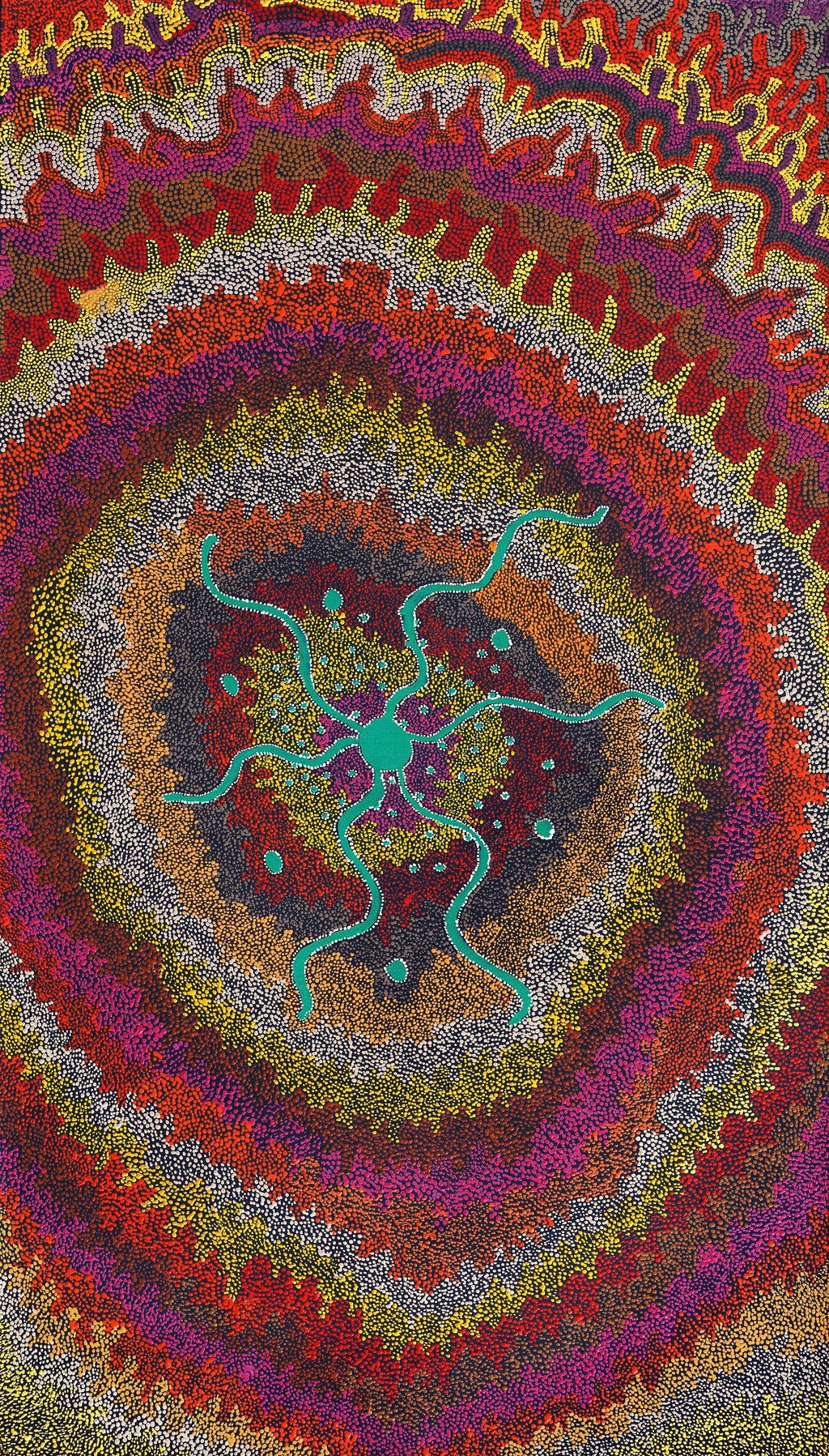 Aboriginal Artwork by Peggy Napurrurla Granites, Pirlarla Jukurrpa (Dogwood Tree Bean Dreaming), 107x61cm