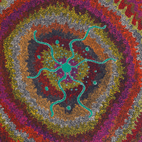 Aboriginal Artwork by Peggy Napurrurla Granites, Pirlarla Jukurrpa (Dogwood Tree Bean Dreaming), 107x61cm