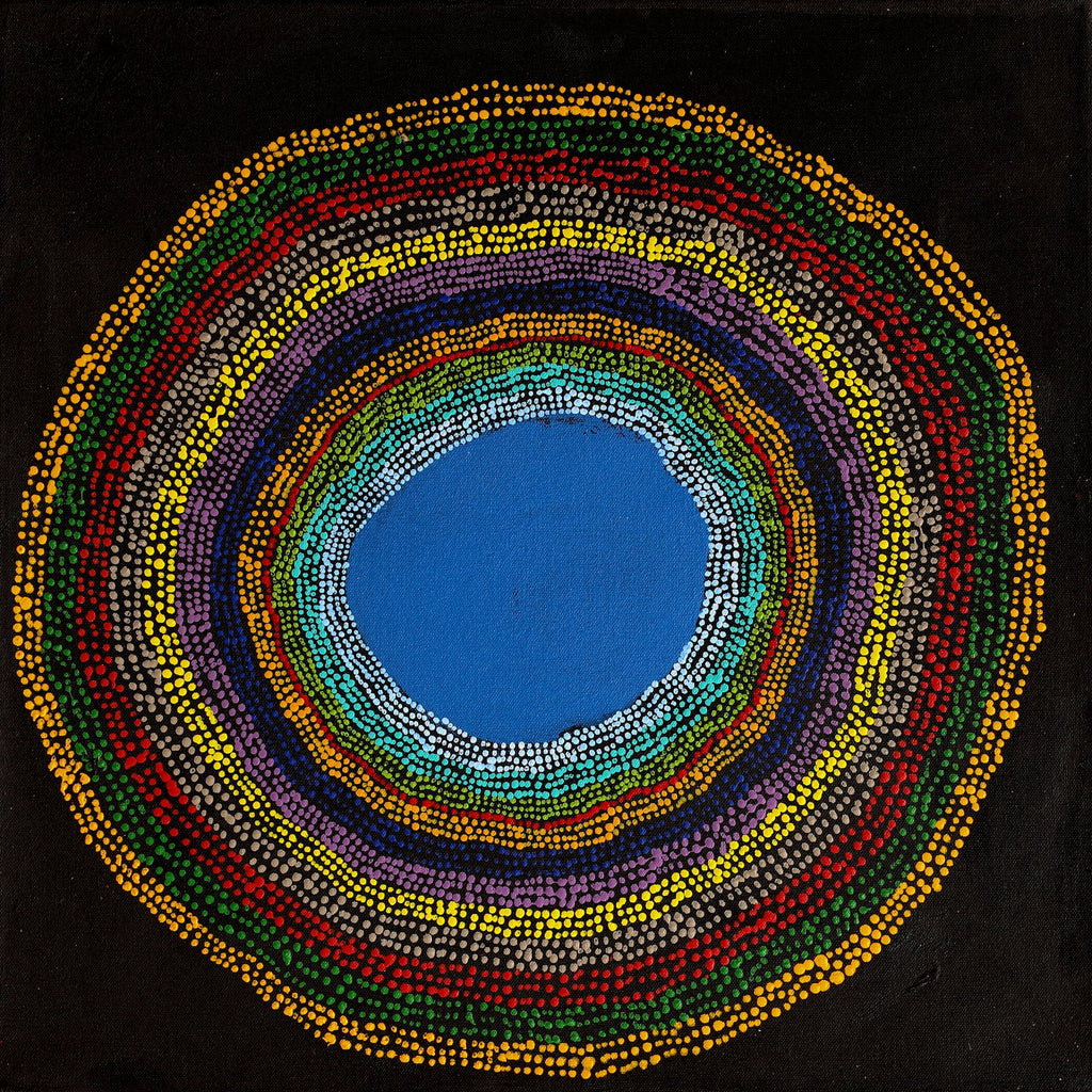 Aboriginal Artwork by Peggy Napurrurla Granites, Pirlarla Jukurrpa (Dogwood Tree Bean Dreaming), 46x46cm